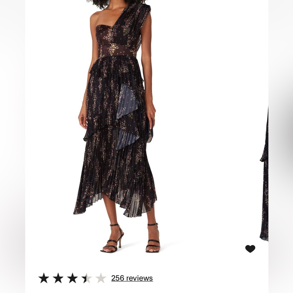 AMUR One-Shoulder Floral Dress in Black and Gold
